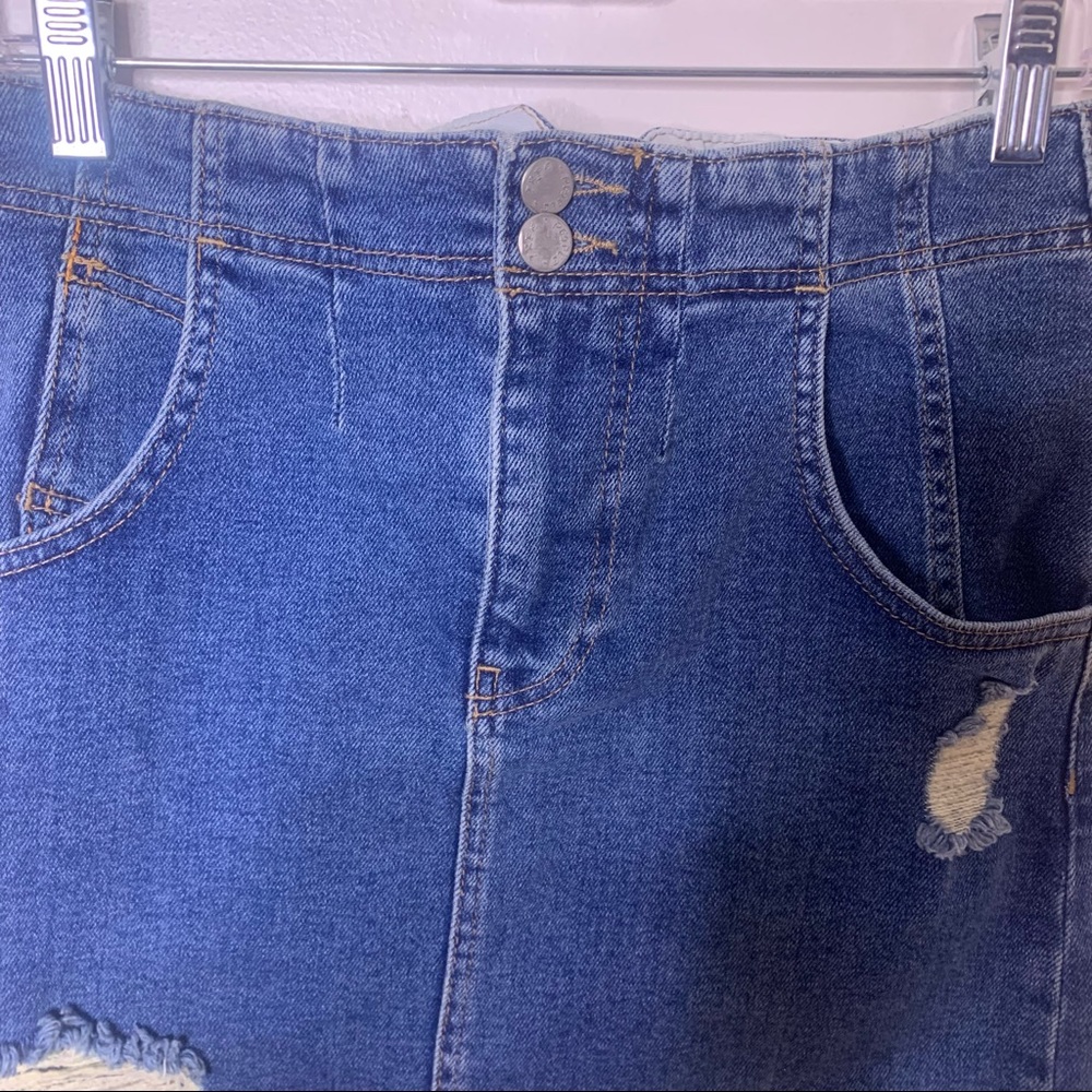 FREE PEOPLE Corsette Denim Distressed Mini Skirt - Picture 9 of 16